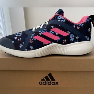 Adidas Navy Floral Sneakers with Pink Accents